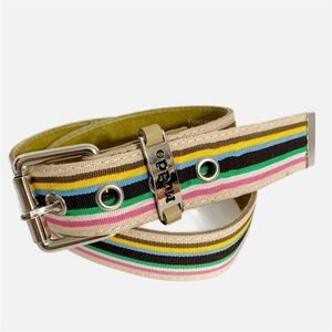 MUDD Leather and Grosgrain Ribbon Striped Belt Silver Toned Hardware Grommets